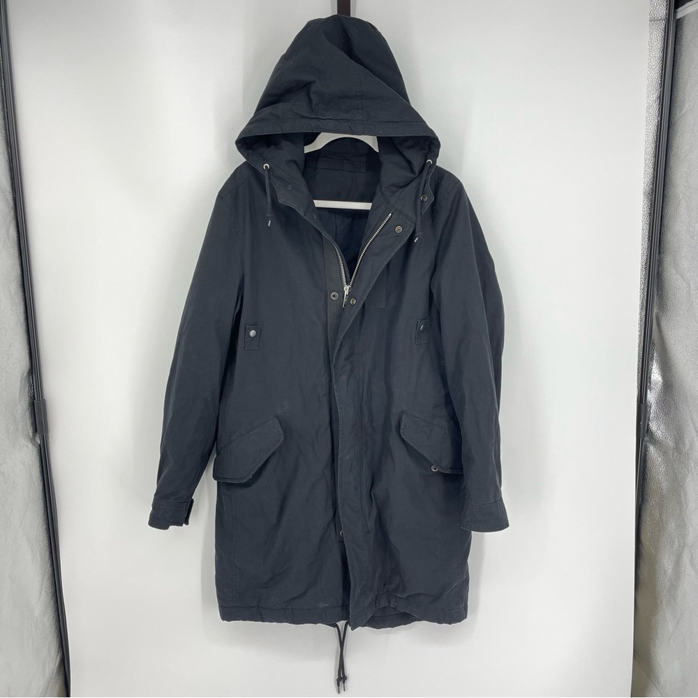 All saints Overton Parka hooded Black jacket Sz XS